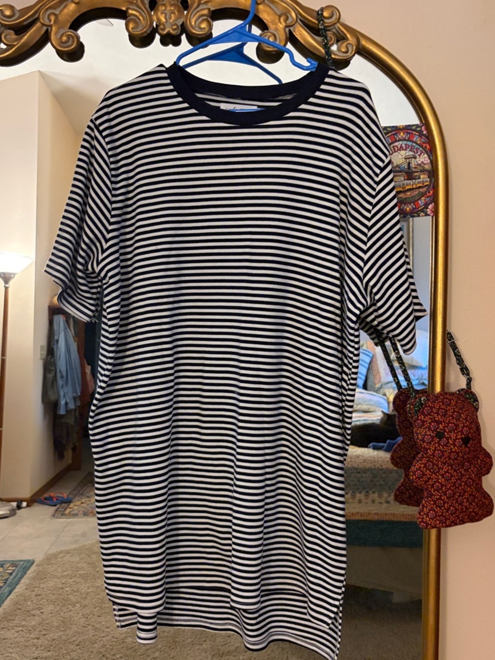 Carly Jean Los Angeles Black & White Striped Mini T-Shirt Dress